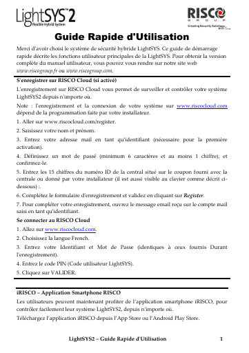 prévisualisation de LIGHTSYS%202%20-%20Rapide%20Utilisateur.pdf